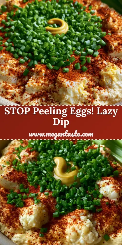 A handheld smartphone photo of creamy Deviled Eggs Dip in a matte ceramic bowl with smoked paprika, chives, and celery sticks on a wood background.