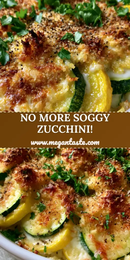 A beautiful zucchini squash casserole in a matte white dish featuring vertical green and yellow slices topped with a crispy golden panko crust and fresh parsley.