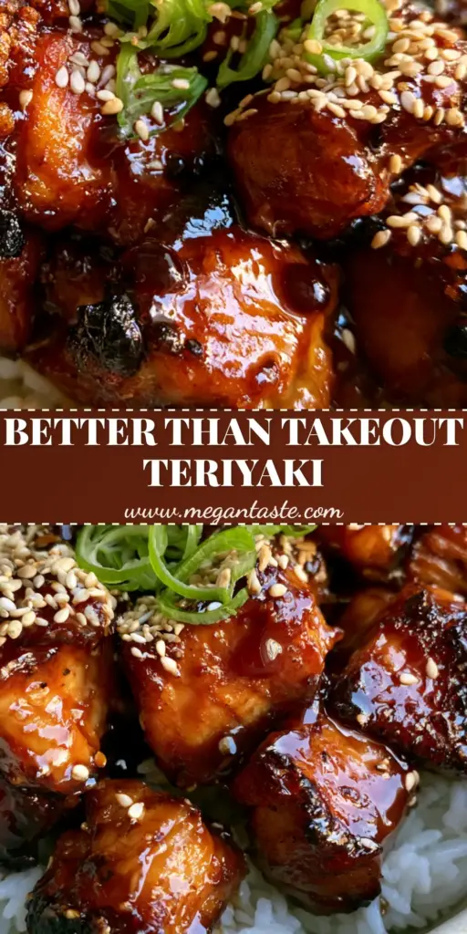 Gluten Free Teriyaki Chicken: The Ultimate Sticky & Glossy Guide 4 A top-down view of glistening Gluten Free Teriyaki Chicken chunks with a syrupy dark glaze, toasted sesame seeds, and green scallions over jasmine rice.