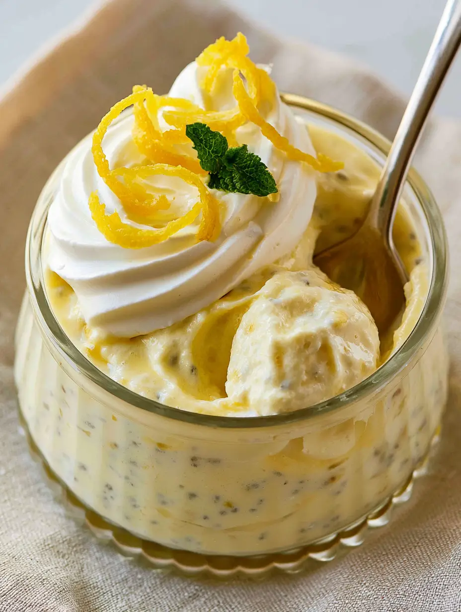 Lemon Cream Chia Pudding: The Ultimate Whipped Citrus Breakfast 3 A handheld smartphone photo showing the buttery yellow texture of lemon cream chia pudding.