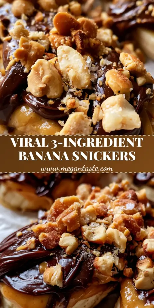 Banana snickers: The Ultimate 5-Ingredient Healthy Viral Snack 3 A close-up shot of viral Banana snickers arranged on parchment paper with melted chocolate and sea salt. (Banana snickers)