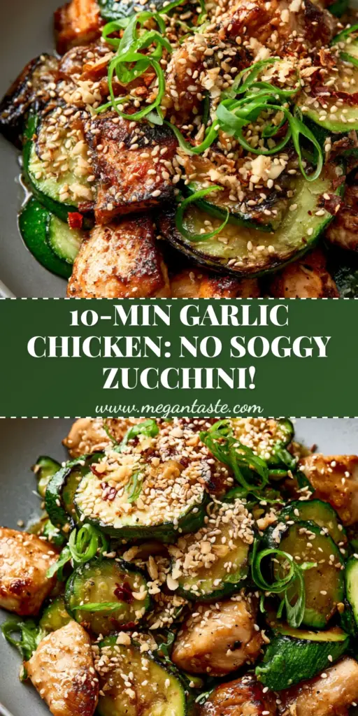 A gourmet zucchini stir fry with seared chicken and toasted sesame seeds in a grey bowl. (zucchini stir fry)