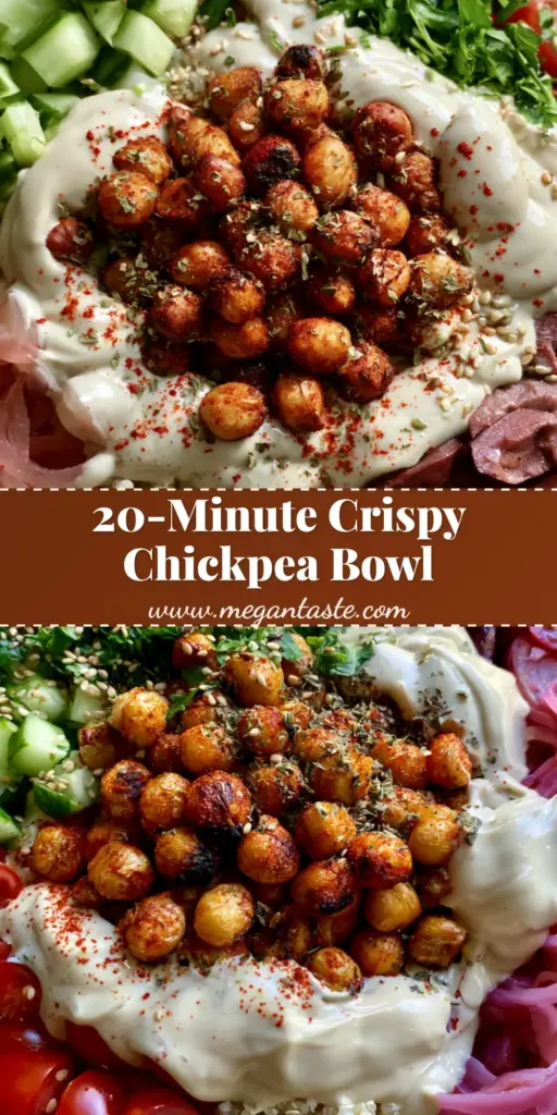 Mediterranean Roasted Chickpea Bowl with Creamy Lemon Tahini 4 A vibrant mediterranean roasted chickpea bowl featuring golden-brown chickpeas, fluffy quinoa, and creamy tahini dressing ribbons.