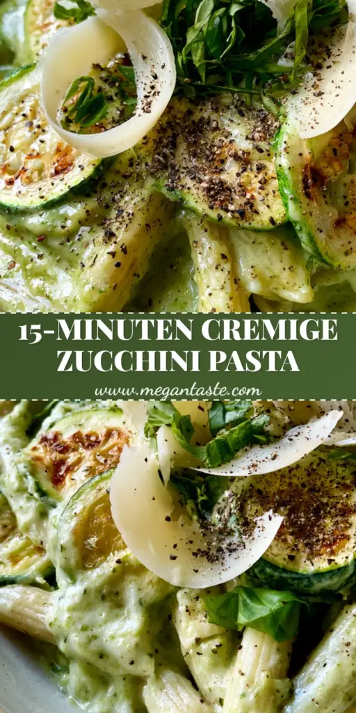 cremige zucchini pasta mit Parmesan und frischem Basilikum 4 A wide ceramic bowl filled with cremige zucchini pasta, topped with charred zucchini slices, shaved parmesan ribbons, and fresh basil.