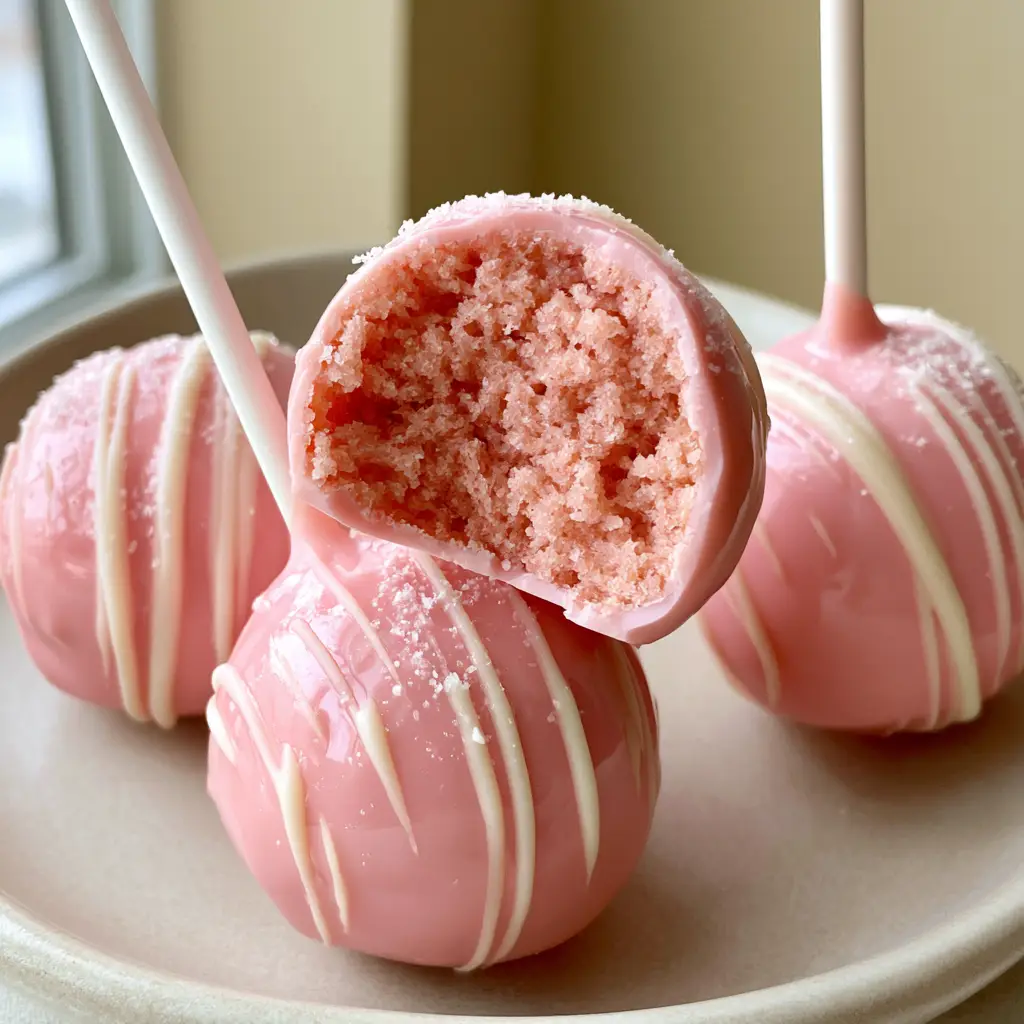 how to make cake pops: The Ultimate Glossy Pink Starbucks-Style Recipe 2 Macro shot of three glossy pink cake pops showing a clean bite with a moist pink vanilla crumb interior. (how to make cake pops)