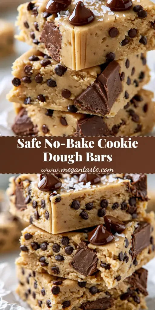 A stack of thick, fudgy eggless Cookie Dough Bars on crinkled white parchment paper topped with glossy chocolate chunks and flaky sea salt.