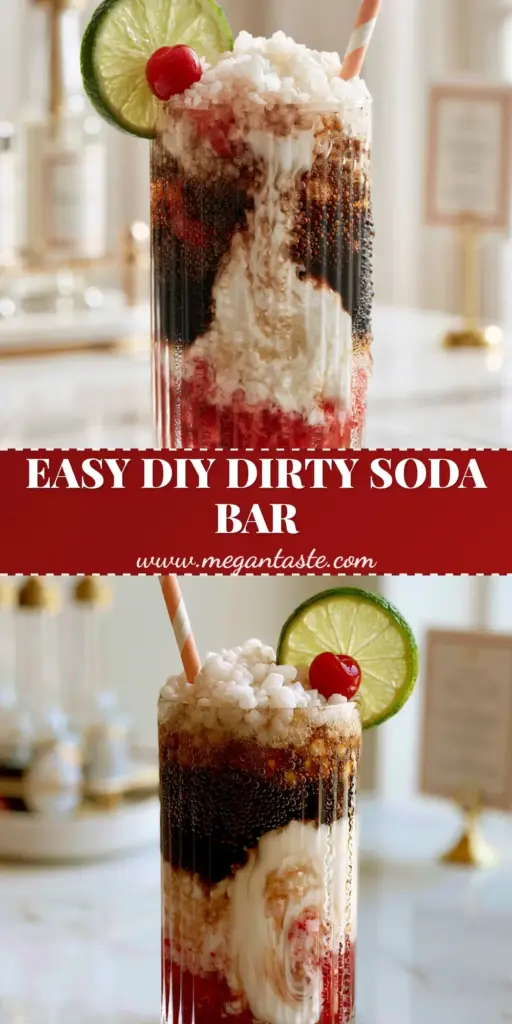 Dirty Soda Bar: The Ultimate Custom Drink Station Guide 4 A tall ribbed glass filled with a dirty soda bar creation featuring crushed ice, dark cola, red syrup, and a cream swirl. (dirty soda bar)