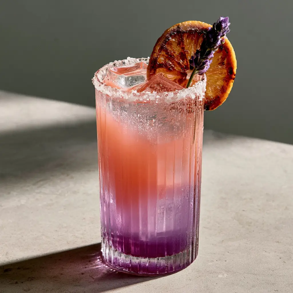 A modern smartphone photo of a lavender paloma on a light gray concrete table.
