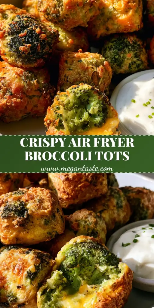 Broccoli Tots Recipe: The Crispiest Air Fried Cheesy Bites 4 A heap of golden-brown air-fried broccoli cheese tots in a white bowl, showing a crispy panko-crusted exterior and charred florets. (Broccoli Tots recipe)