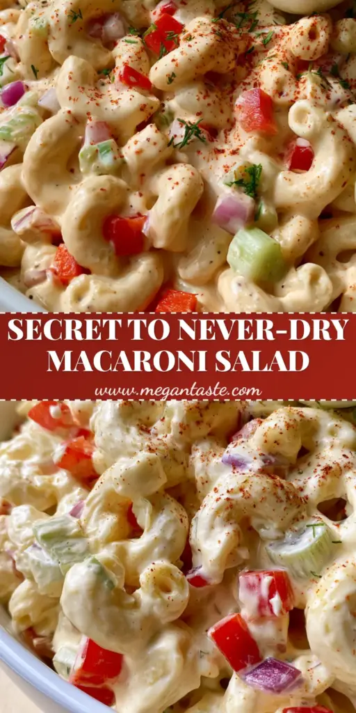 Classic American Macaroni Salad: The Ultimate Creamy Potluck Side 3 A large white bowl of Classic American Macaroni Salad with a glossy mayo dressing, garnished with sliced eggs, fresh dill, and smoked paprika.