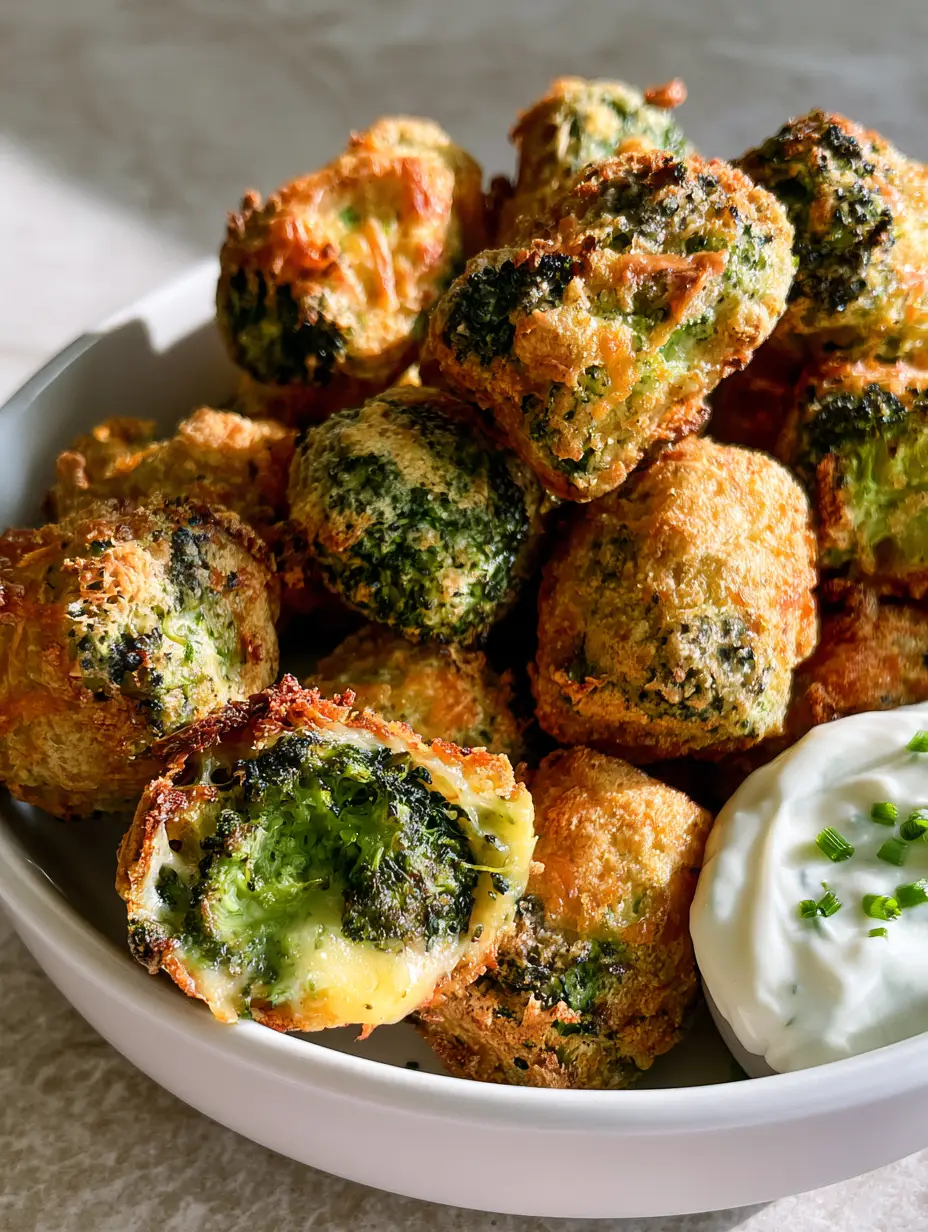Broccoli Tots Recipe: The Crispiest Air Fried Cheesy Bites 3 Handheld smartphone photo of a heap of golden-brown air-fried broccoli cheese tots in a minimalist white bowl. (Broccoli Tots recipe)