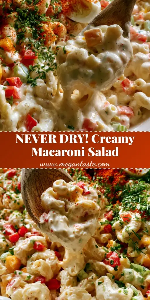 Chilled Macaroni Salad with Creamy Dressing and Sharp Cheddar 3 A large white scalloped bowl of chilled macaroni salad topped with jammy hard-boiled eggs, fresh dill, and smoked paprika.