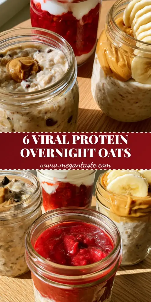 Overnight Oat Recipes: 3 High-Protein Flavors for the Ultimate Morning 3 Three glass jars of Overnight Oat Recipes including Cookie Dough, Strawberry Cheesecake, and PB Banana flavors on a light wood surface.