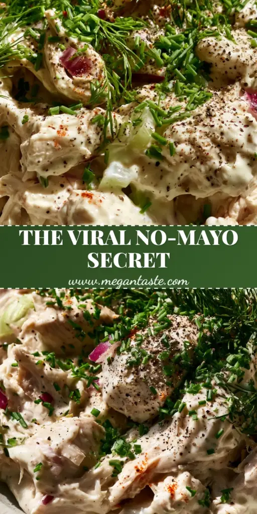Cottage Cheese Chicken Salad: The Creamiest High-Protein Lunch 4 A close-up of vibrant cottage cheese chicken salad in a white bowl topped with fresh dill and chives.