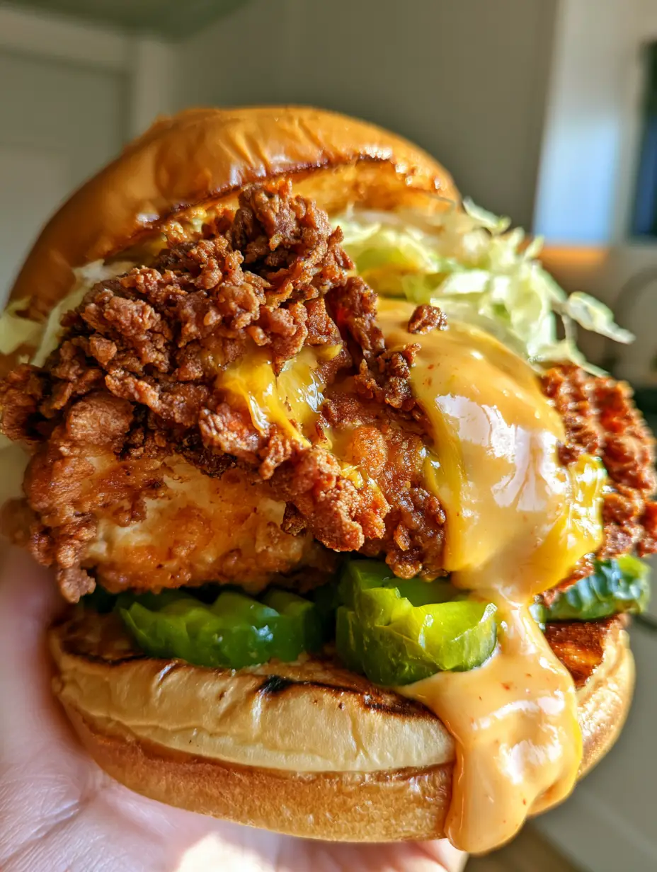 Chicken Sandwiches with Extra-Crispy Air-Fried Chicken and Spicy Chipotle Aioli 4 Close-up of a chicken sandwich showing the golden-brown panko crust and steam rising from the hot meat. (chicken sandwiches)