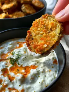Top view of Air Fryer Fried Pickles in a matte black bowl, showing the golden panko parmesan crust.