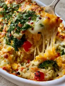 Close-up of bubbling alfredo sauce and golden-brown roasted chicken in a Low Carb Chicken Casserole.