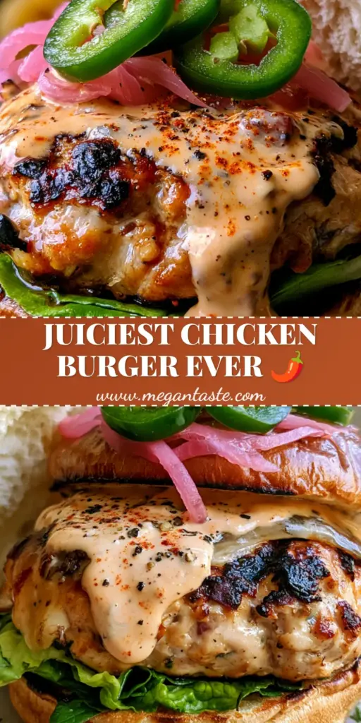 Chipotle Ranch Chicken Burgers with Melted Pepper Jack 4 A thick Chipotle Ranch Chicken Burger with oozing sauce, melted pepper jack cheese, jalapeños, and pickled onions on a brioche bun. (chipotle ranch chicken burgers)