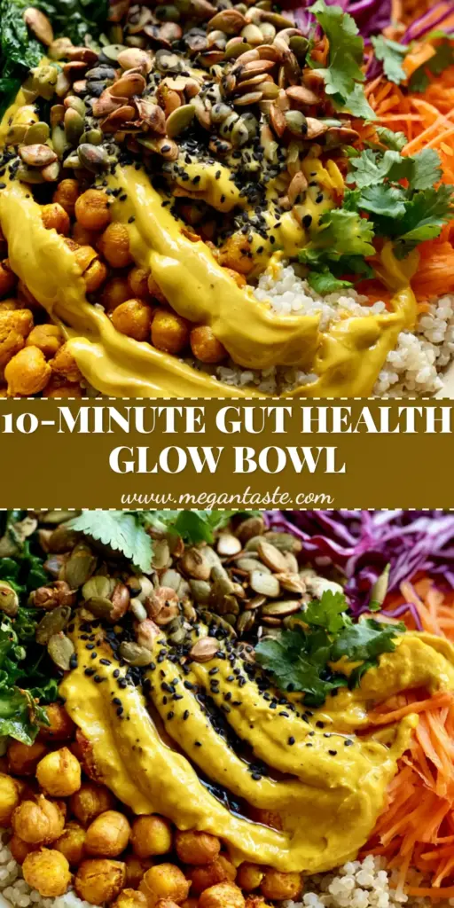 Anti-Inflammatory Glow Bowl with Turmeric Tahini Dressing 4 A vibrant Anti-Inflammatory Glow Bowl with golden turmeric chickpeas, emerald kale, and creamy tahini drizzle on a wooden table.